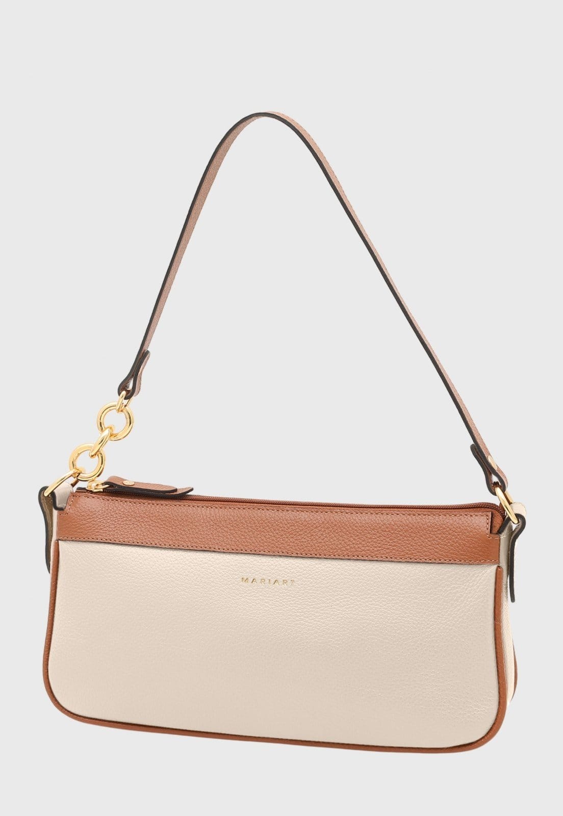 Bolsa Shoulder Couro Mariart Parintins Off White/Camel