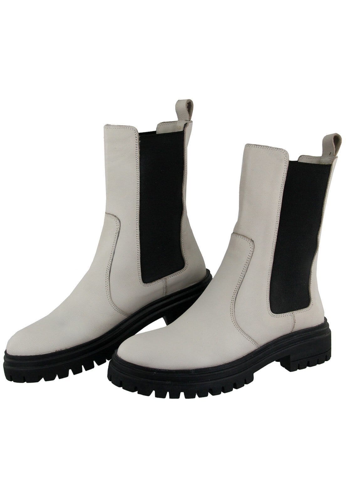 Bota Chelsea Coturno Elástico Em Couro Maria Paula Cano Médio Off White