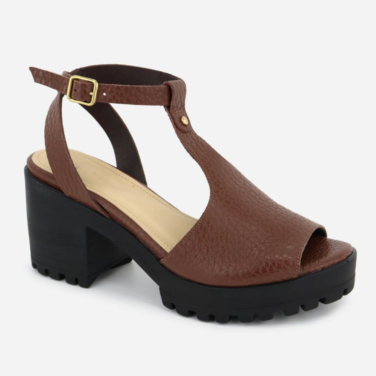 Tamanco Feminino Tratorada Couro Maria Paula Salto Bloco