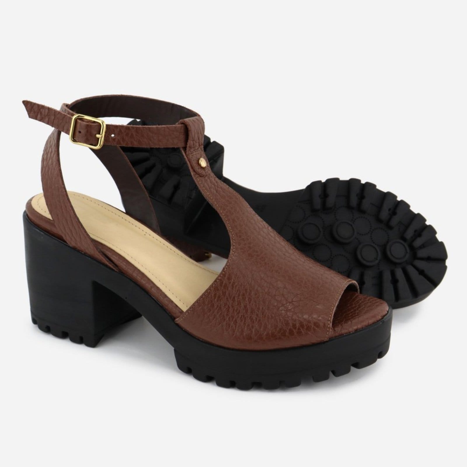 Vista 2 Tamanco Feminino Tratorada Couro Maria Paula Salto Bloco MARIA PAULA marrom