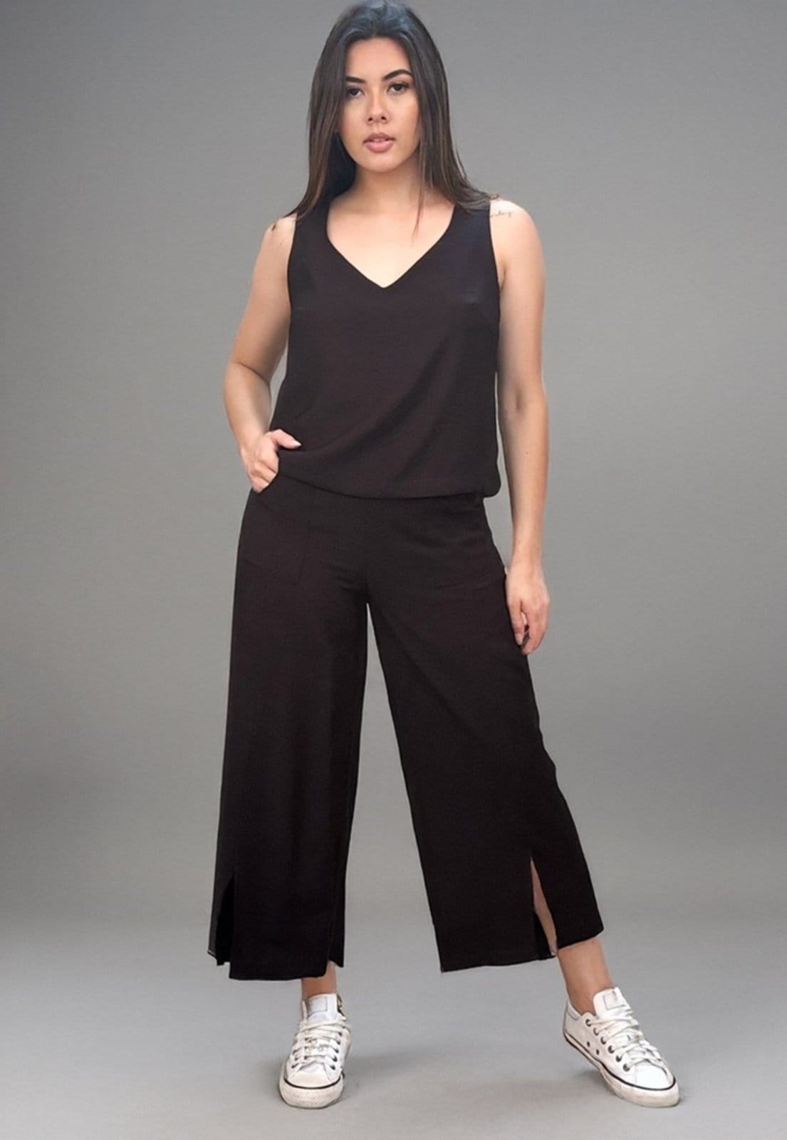 Vista 2 Calça Plana Pantacourt Preta Amazonia Vital preto