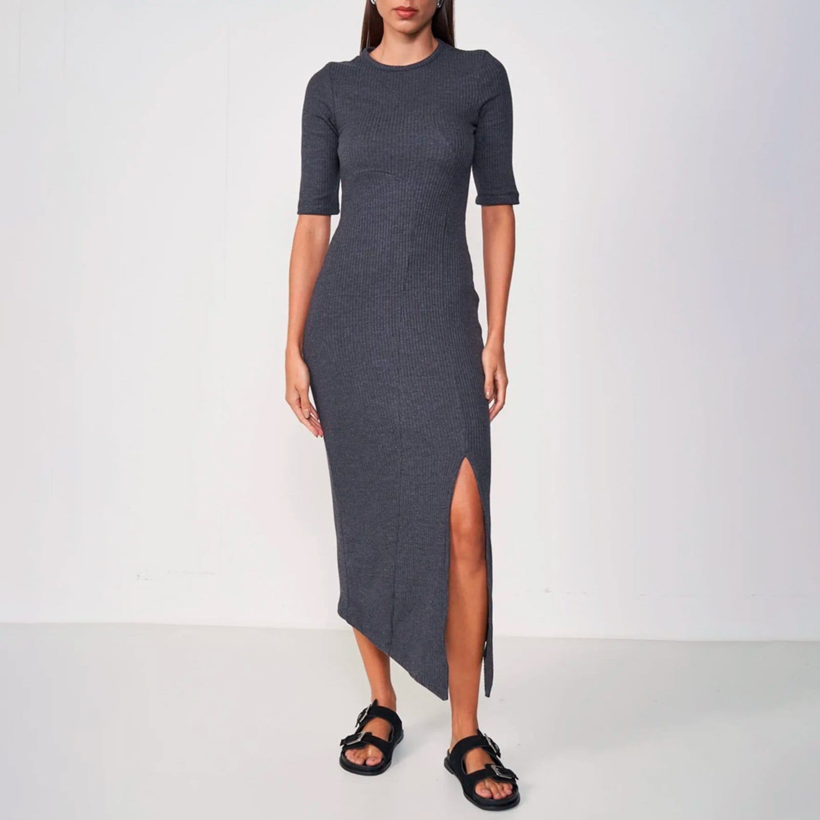 Vestido Canelado Colcci Mid Cut In25 Feminino