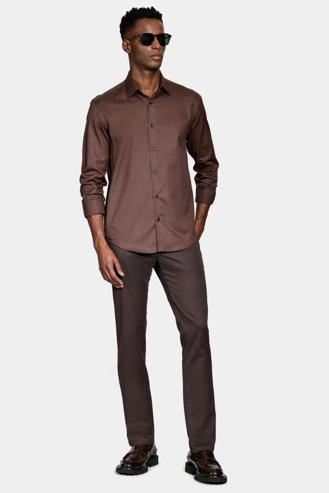 Vista 2 Camisa Aramis Manga Longa Regular Fio 100 Egípcio Cafe Aramis café