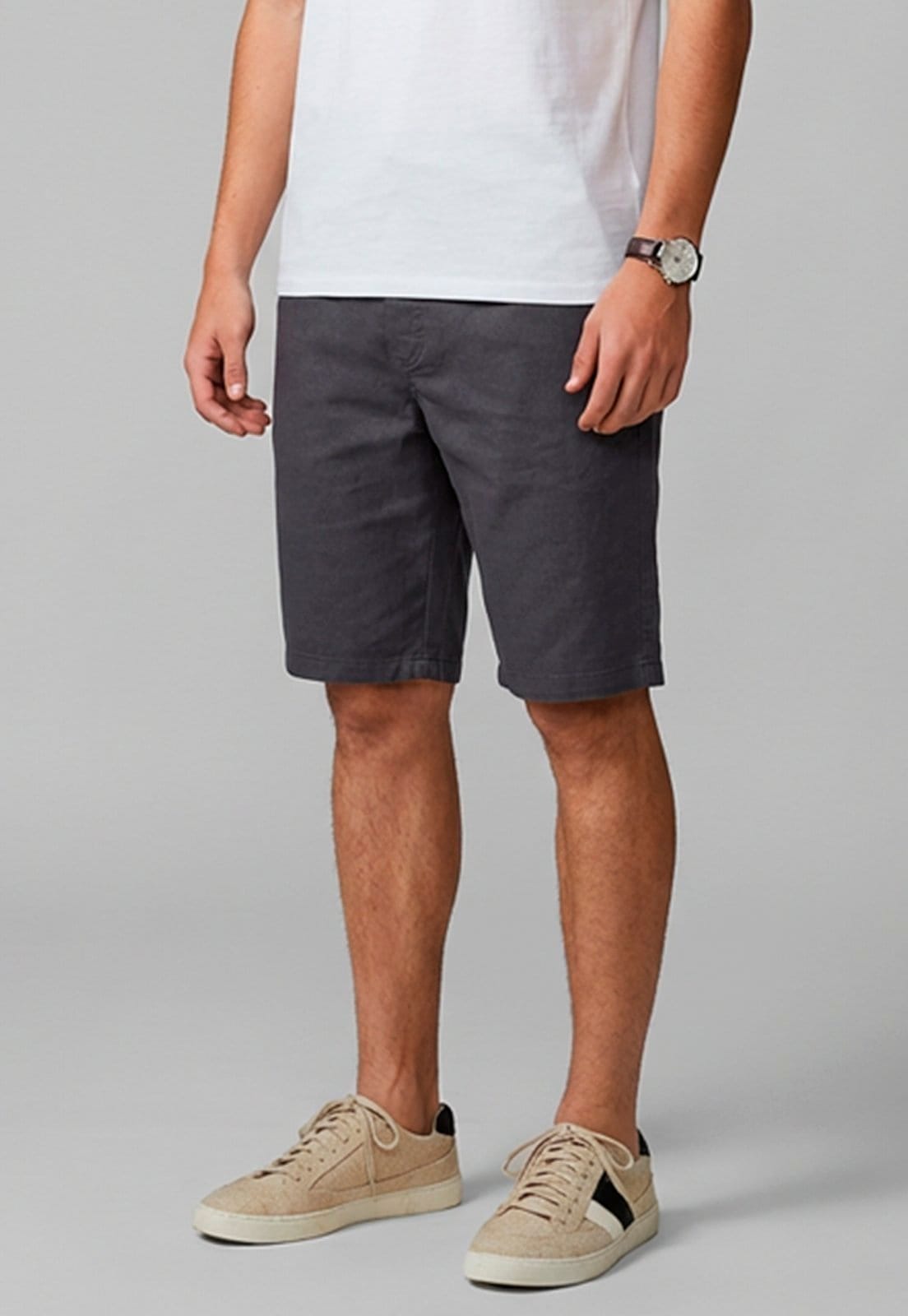 Bermuda Masculina Sarja Cós Elástico Casual Confortável Estilo Urbano Escuro