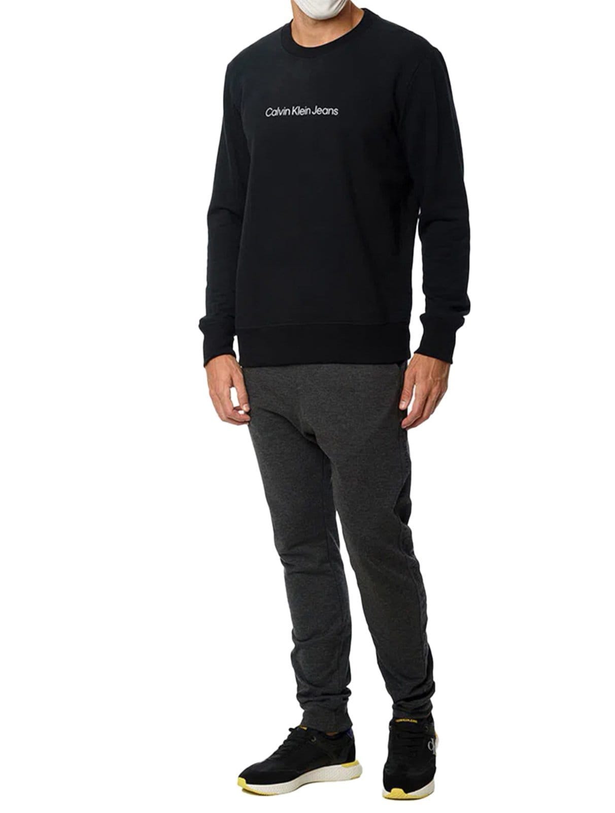 Vista 2 Moletom Calvin Klein Jeans Masculino Crewneck Light Front Logo Calvin Klein preto