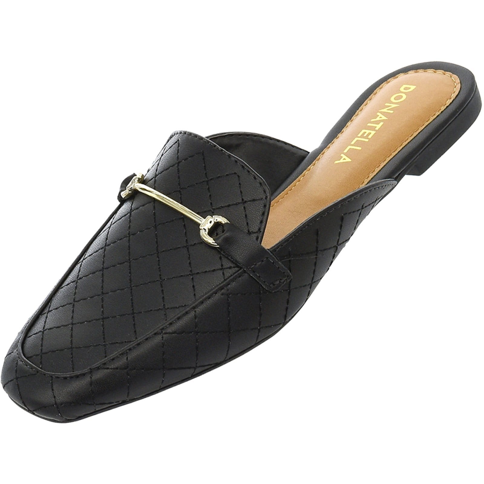 Vista 2 Sapato Mule Femino Donatella Shoes Bico Quarado Matelassê Monte Shoes preto