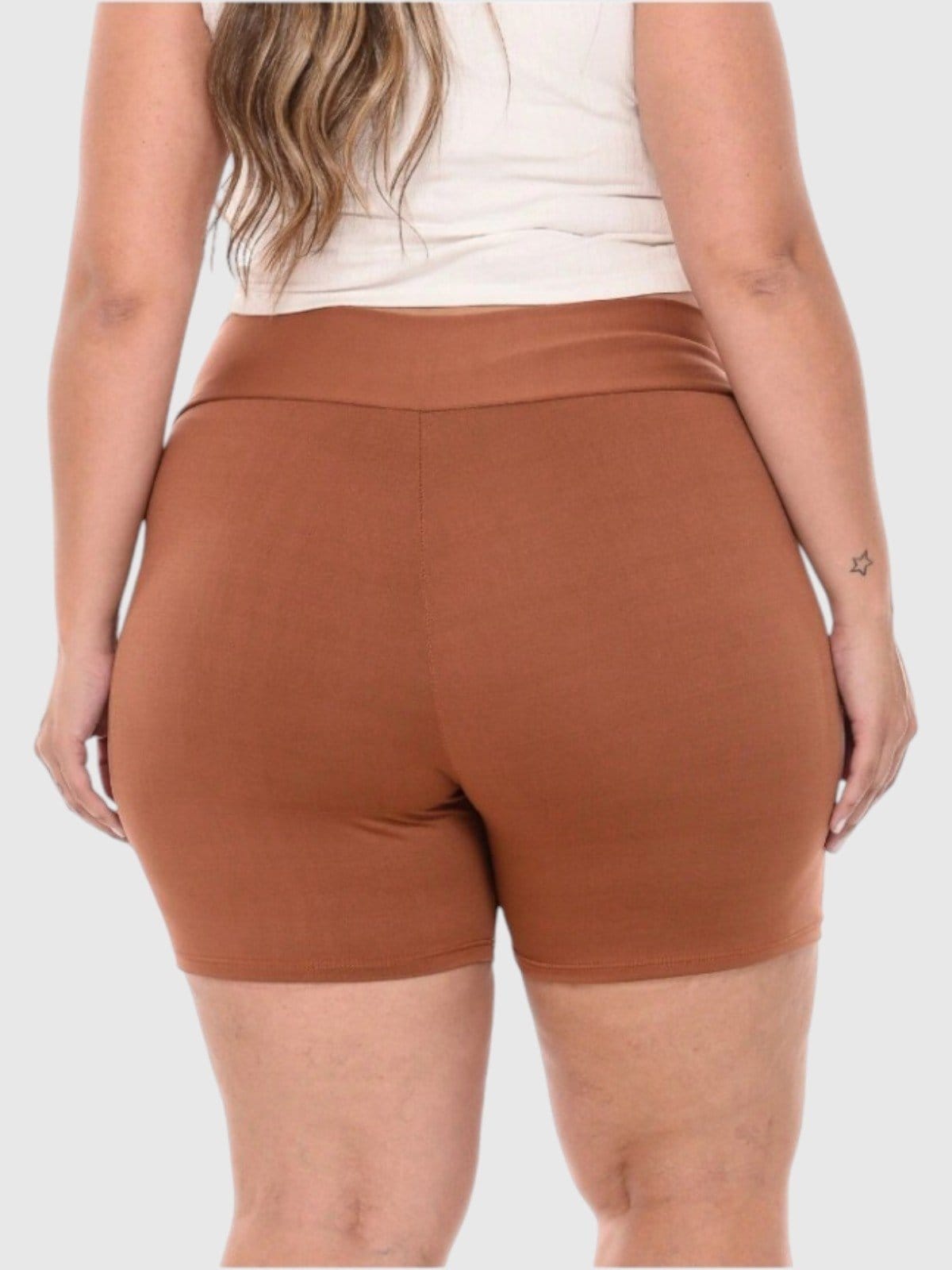 Vista 2 Short Legging D Bell Outlet Fashion Plus Size Cintura Alta Feminino Suplex Zero Transparência Terroso D BELL OUTLET FASHION marrom