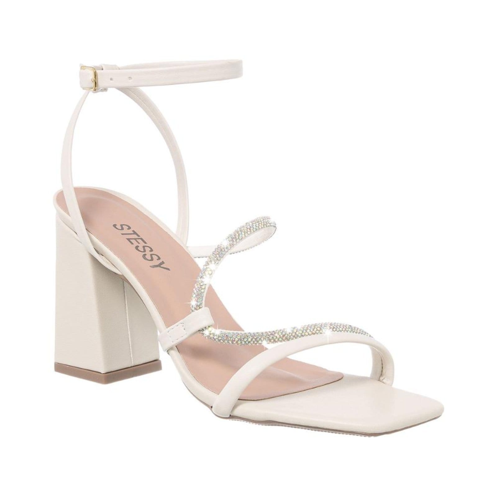 Vista principal Sandália Feminina Brilho Salto Alto Confortável Original Off White Stessy Shoes off-white white
