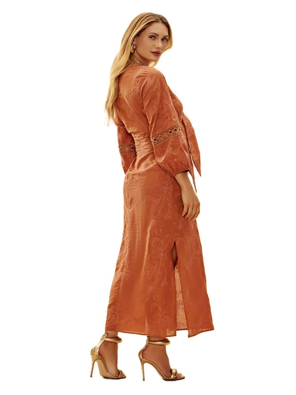 Vista 2 Vestido Dimy Com Amarracao na Frente Dimy marrom