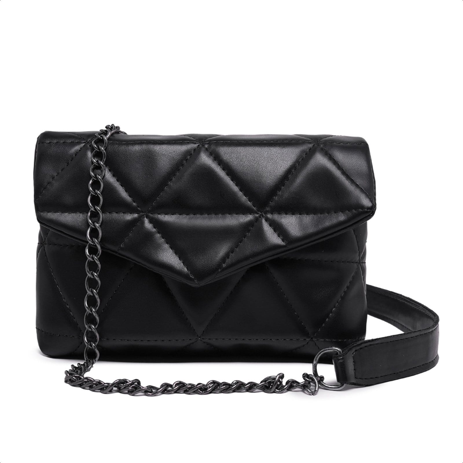 Bolsa Clutch Feminina Pequena Preta Alça De Corrente