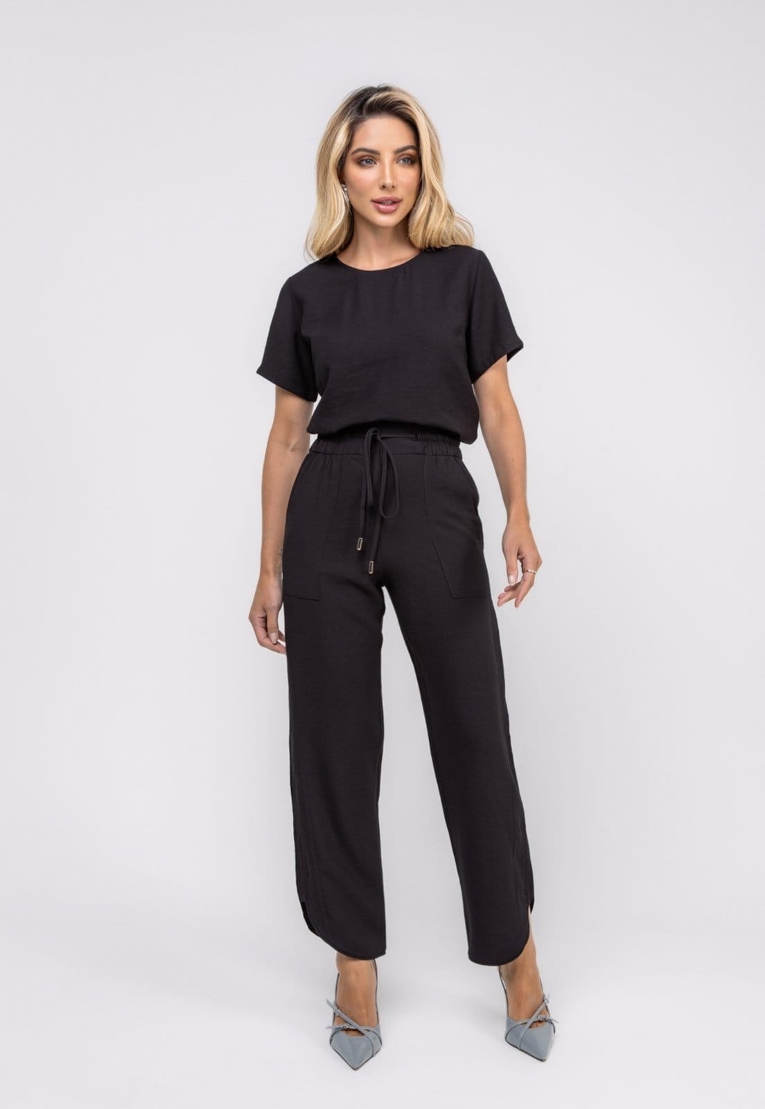 Vista 2 Blusa Alfaiataria Básica Manga Curta Salvatore Salvatore Fashion preto