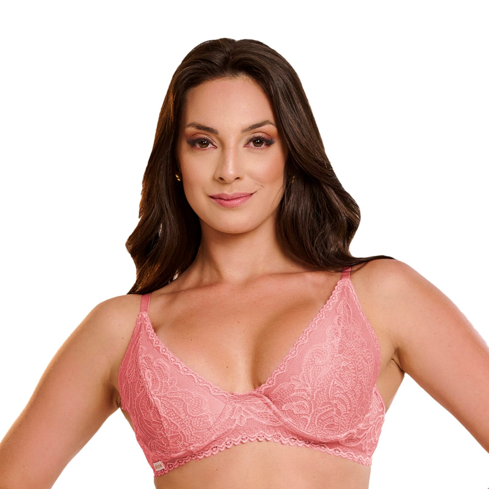 Sutiã Rendado Gabi Lingerie Meia Taça com Aro Sem Bojo Poliamida