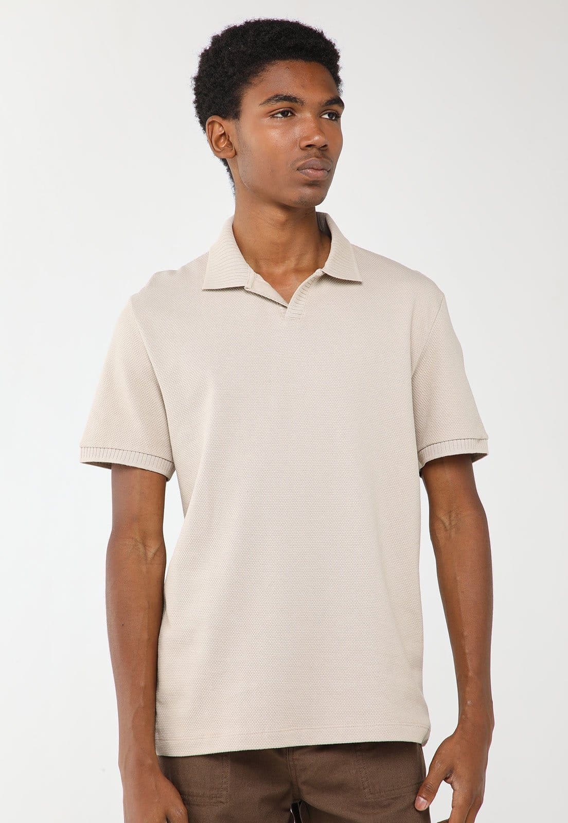 Vista principal Camisa Polo Masculina Hering Texturizada Hering bege