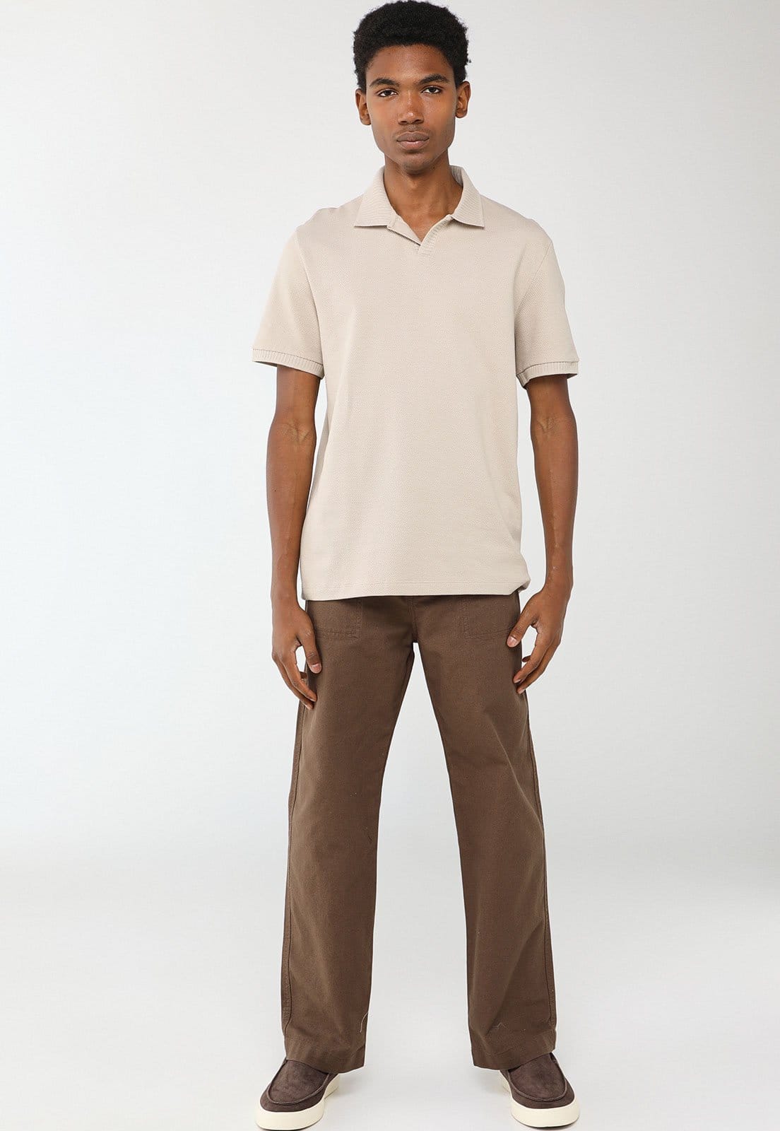 Vista 2 Camisa Polo Masculina Hering Texturizada Hering bege