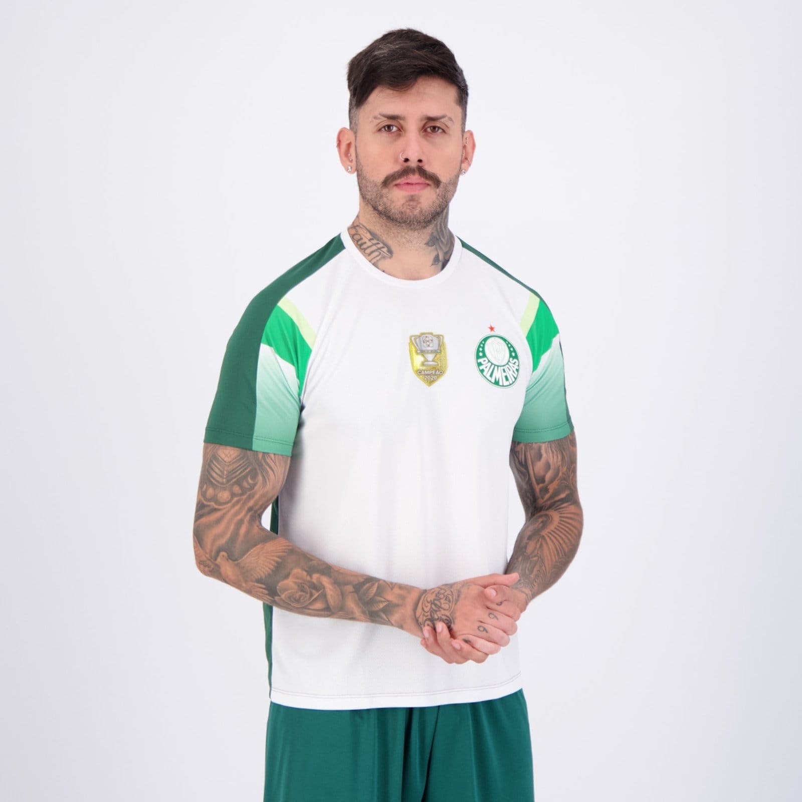 Vista 2 Camisa Palmeiras Alviverde Patch Campeão Copa do Brasil 2020 Betel branco