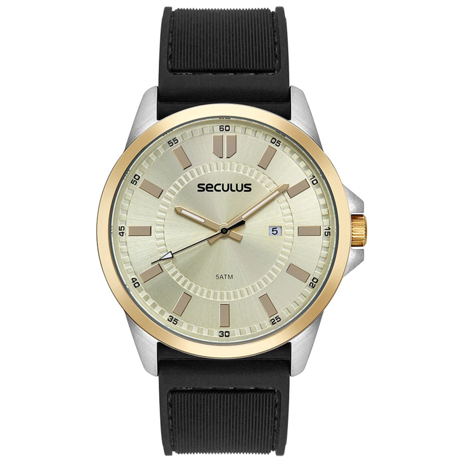 Vista principal Relógio Seculus Masculino Calendário Silicone Bicolor Seculus preto