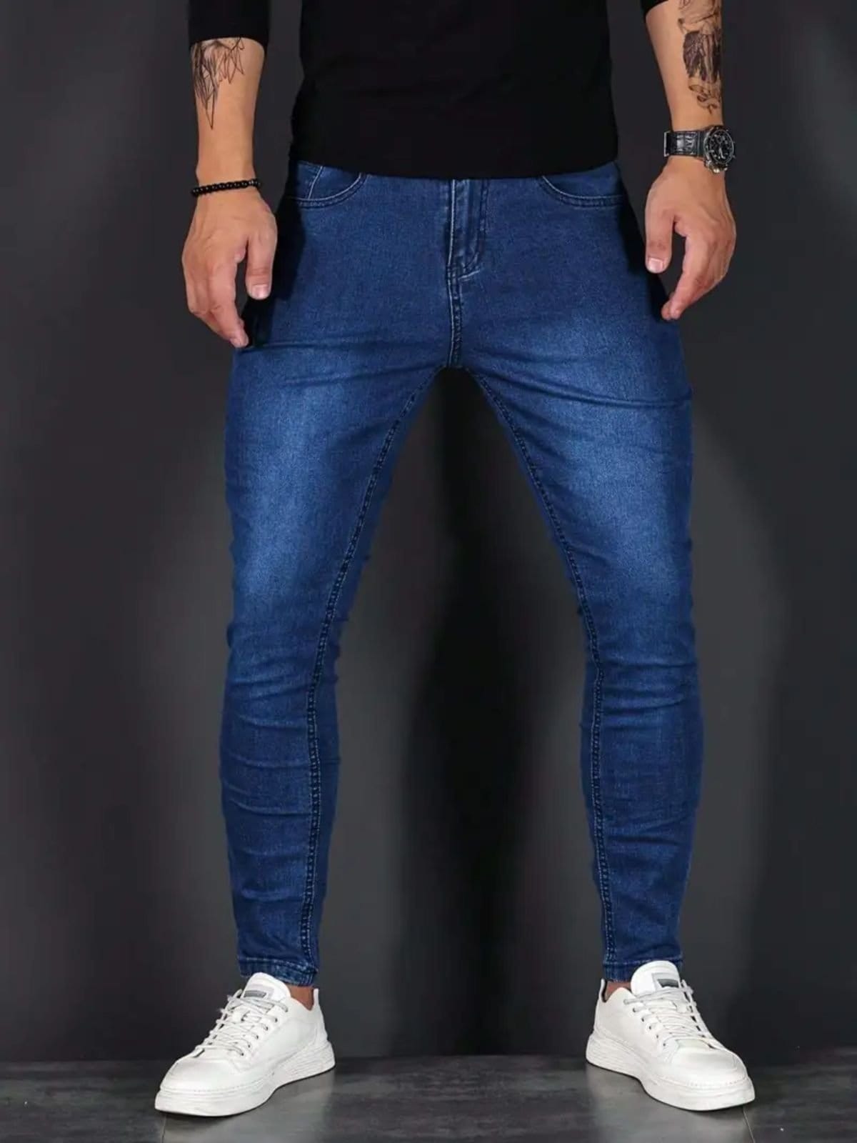 Calça Jeans Masculina Skinny Kovali Casual Premium Com Elastano Confortável Escura
