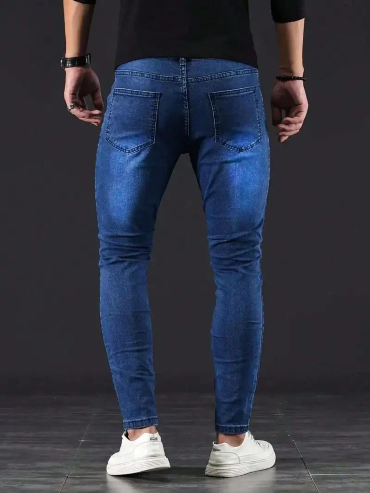 Vista 2 Calça Jeans Masculina Skinny Kovali Casual Premium Com Elastano Confortável Escura KOVALI FASHION STORE azul/jeans azul