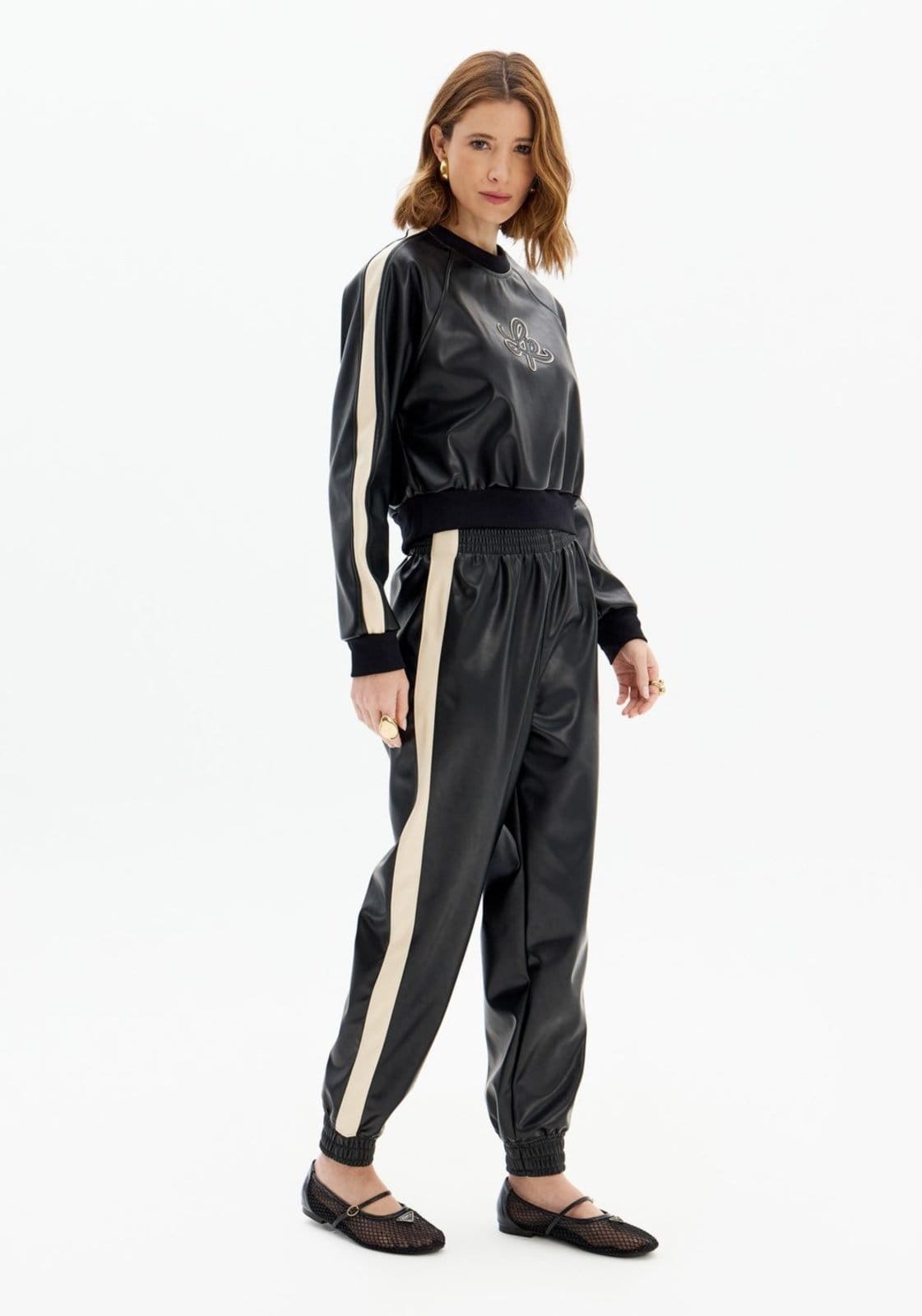 Calça Jogging Bicolor Pu Com Elástico