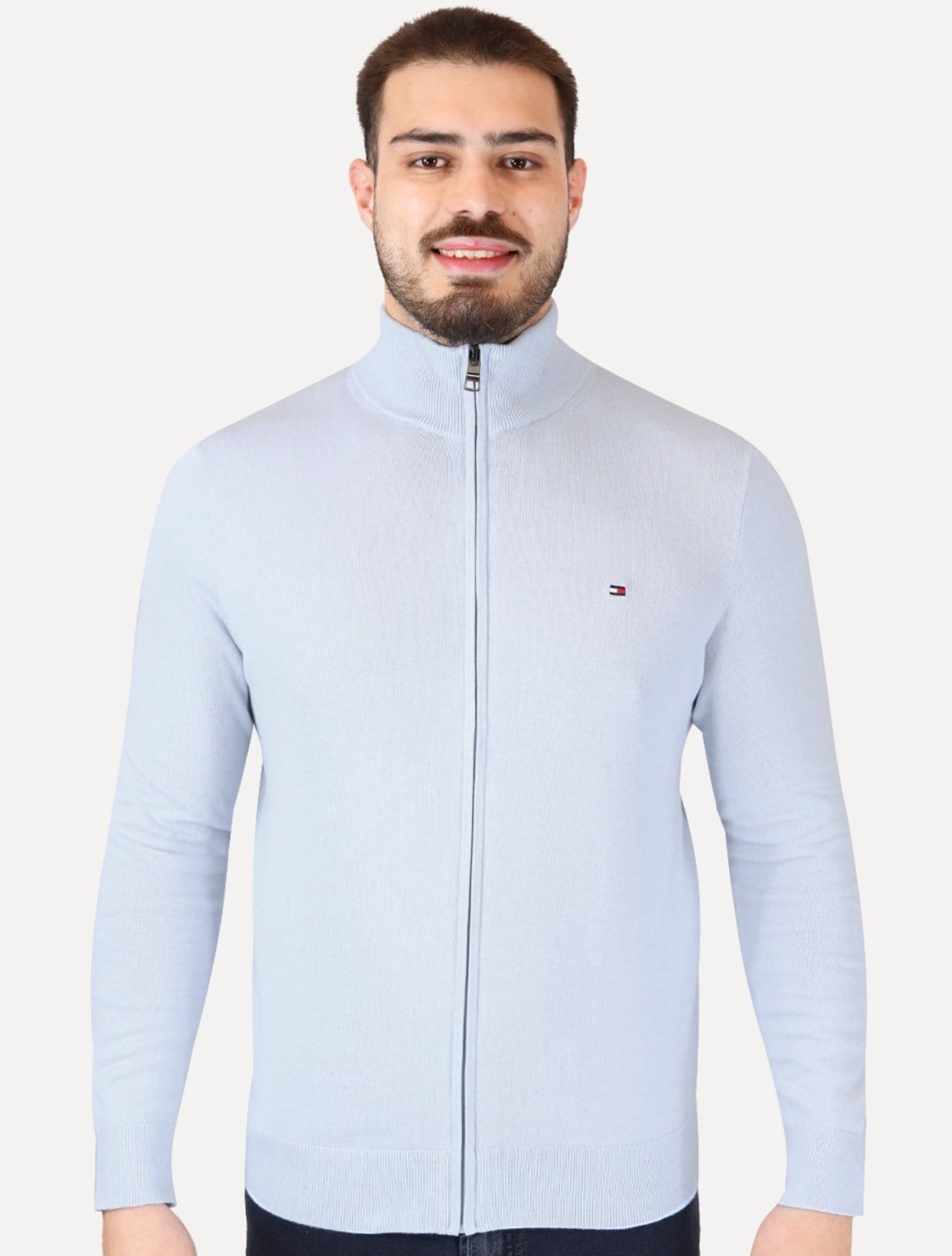 Suéter Tommy Hilfiger Masculino Essential Cotton Zip Through Claro