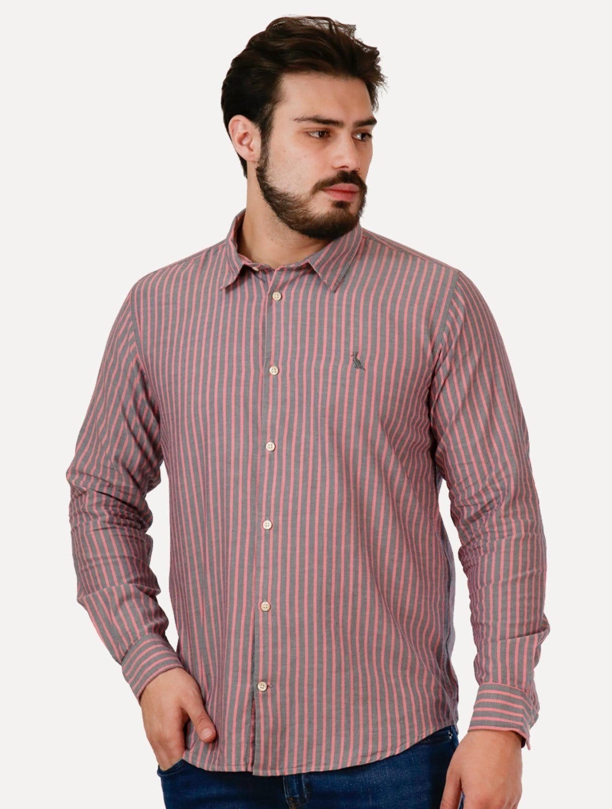 Camisa Reserva Masculina Listras Filo Vermelha / Grafite