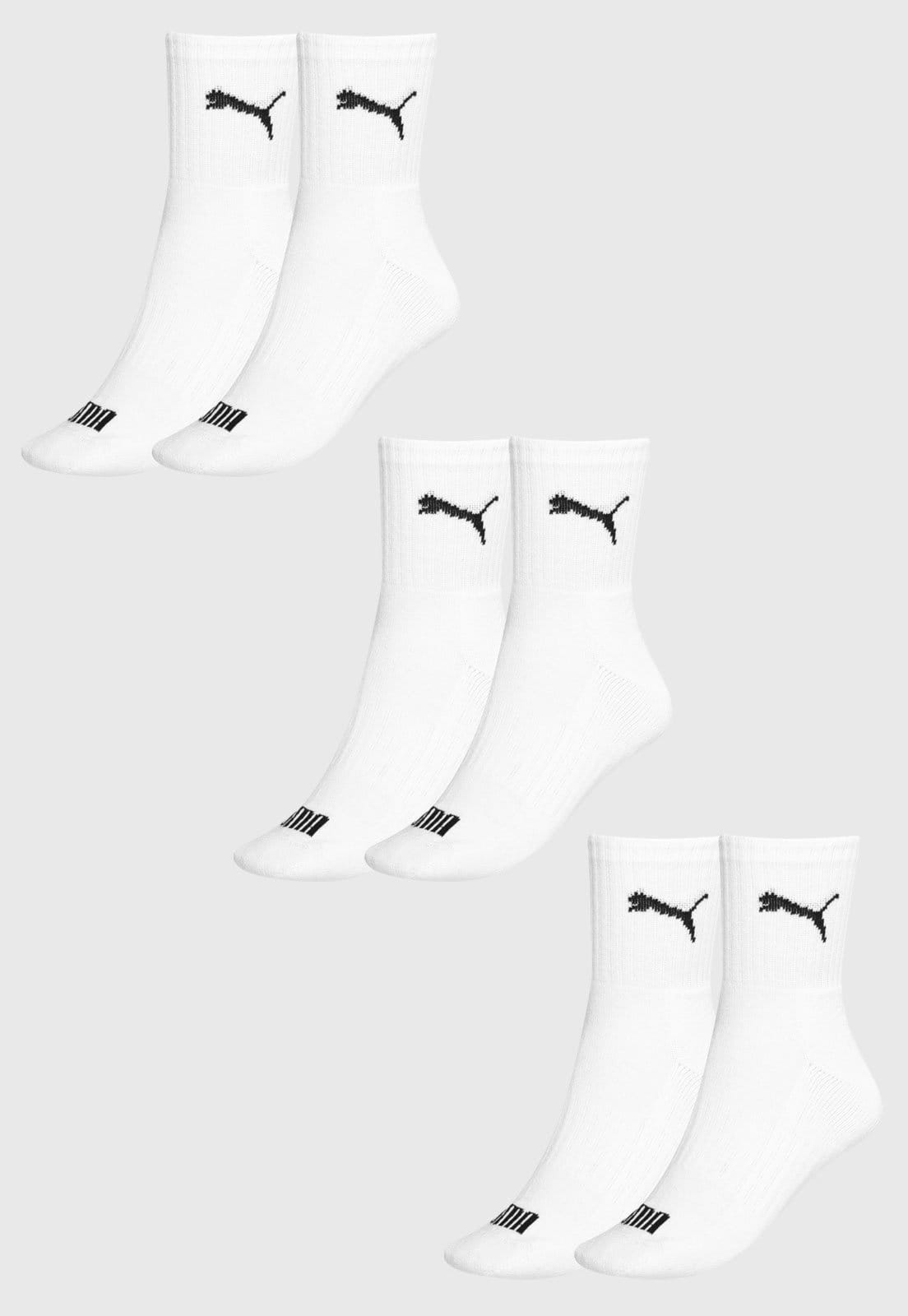 Vista 2 Kit 3pçs Meia Puma Cano Médio Logo Branca Puma branco