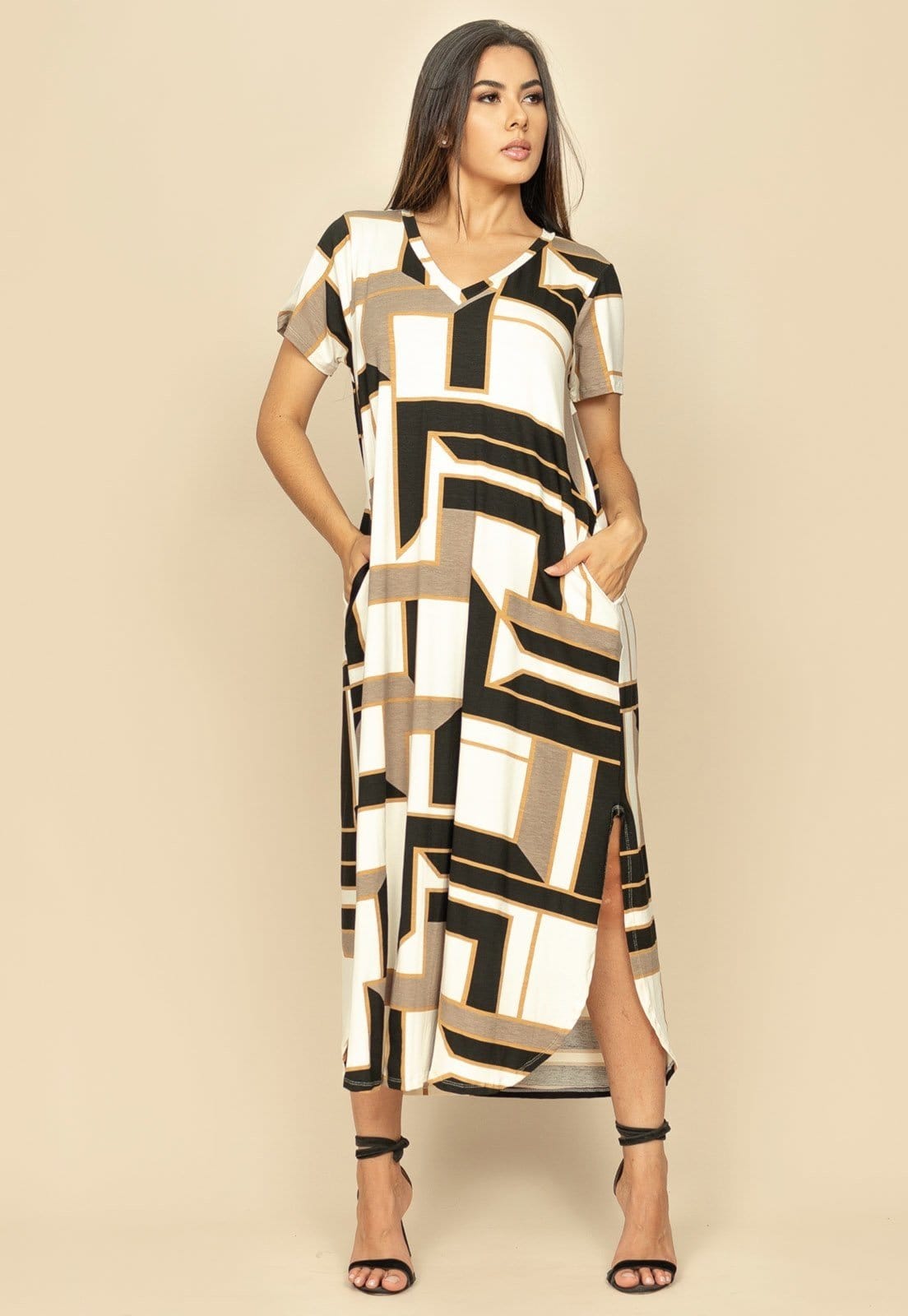 Vista 2 Vestido Midi Abapã Malha com Bolso Estampa Igaci Amazonia Vital branco/estampado/multicolorido