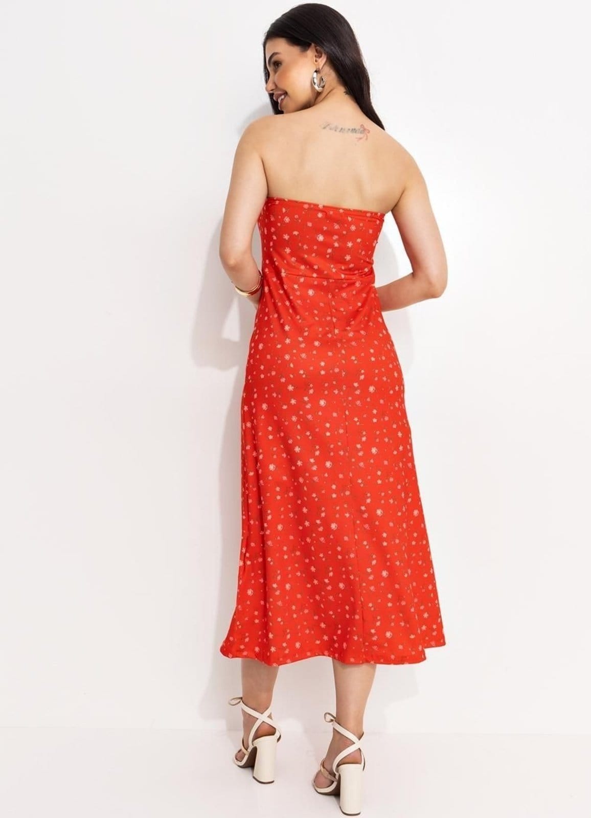 Vista 2 Vestido Feminino Liberty Em Malha Fria Quintess vermelho