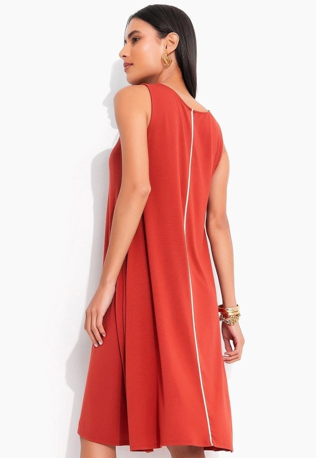 Vista 2 Vestido Em Malha De Viscose Terracota Quintess marrom