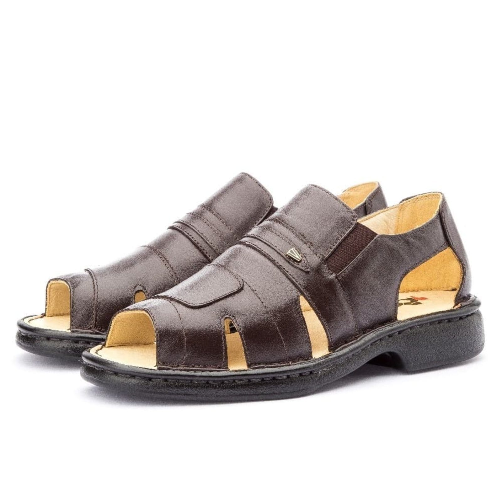 Vista 2 Sandália Clube do Sapato de Franca de Couro Antistress Conforto DFT Lucca Cafè Clube do Sapato de Franca café