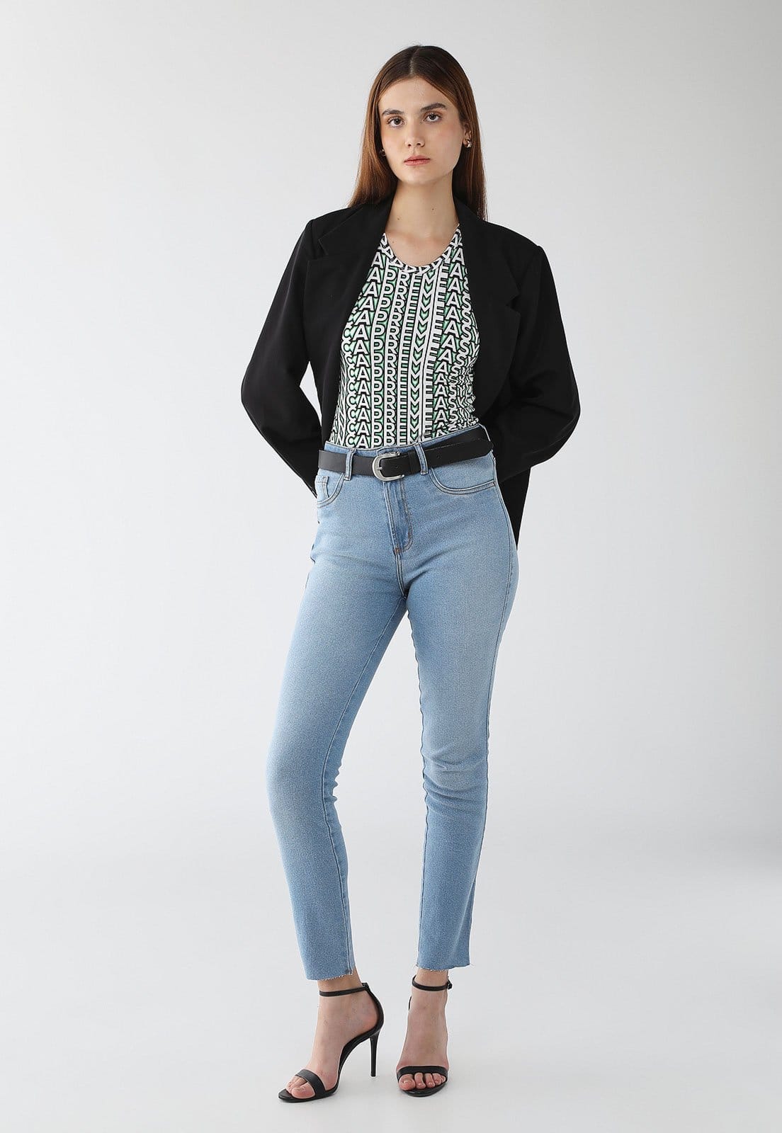 Vista 2 Calça Jeans Feminina Lança Perfume Skinny Héstia Super Alta Clara Lança Perfume azul