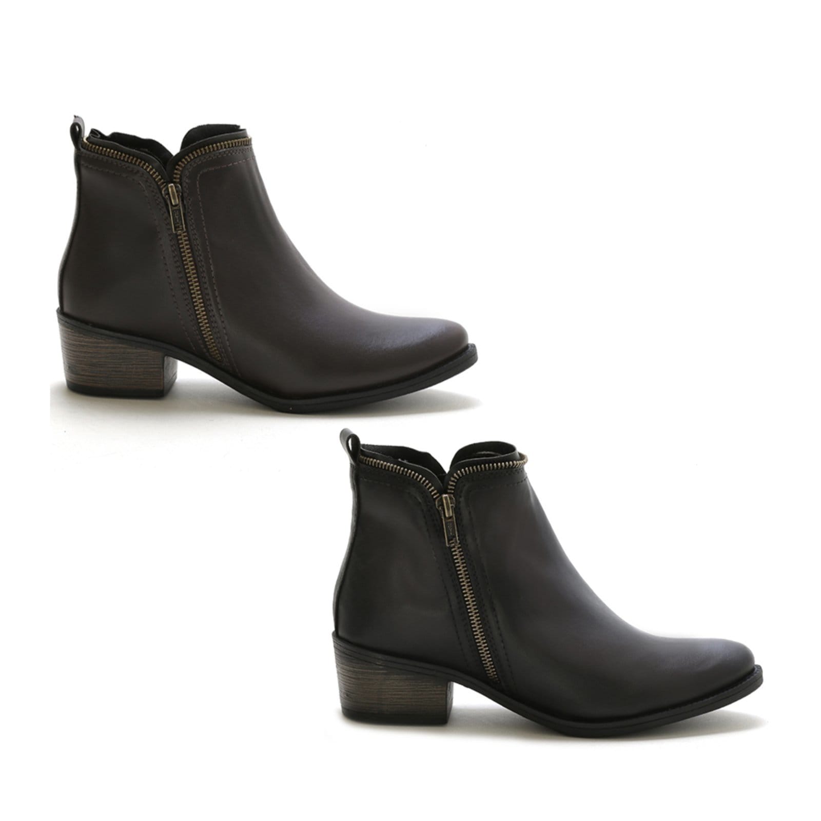 Vista principal Kit 2 Pares Bota Feminina Bredeni Com Ziper Cano Baixo Preto/Marrom BREDENI multicolorido