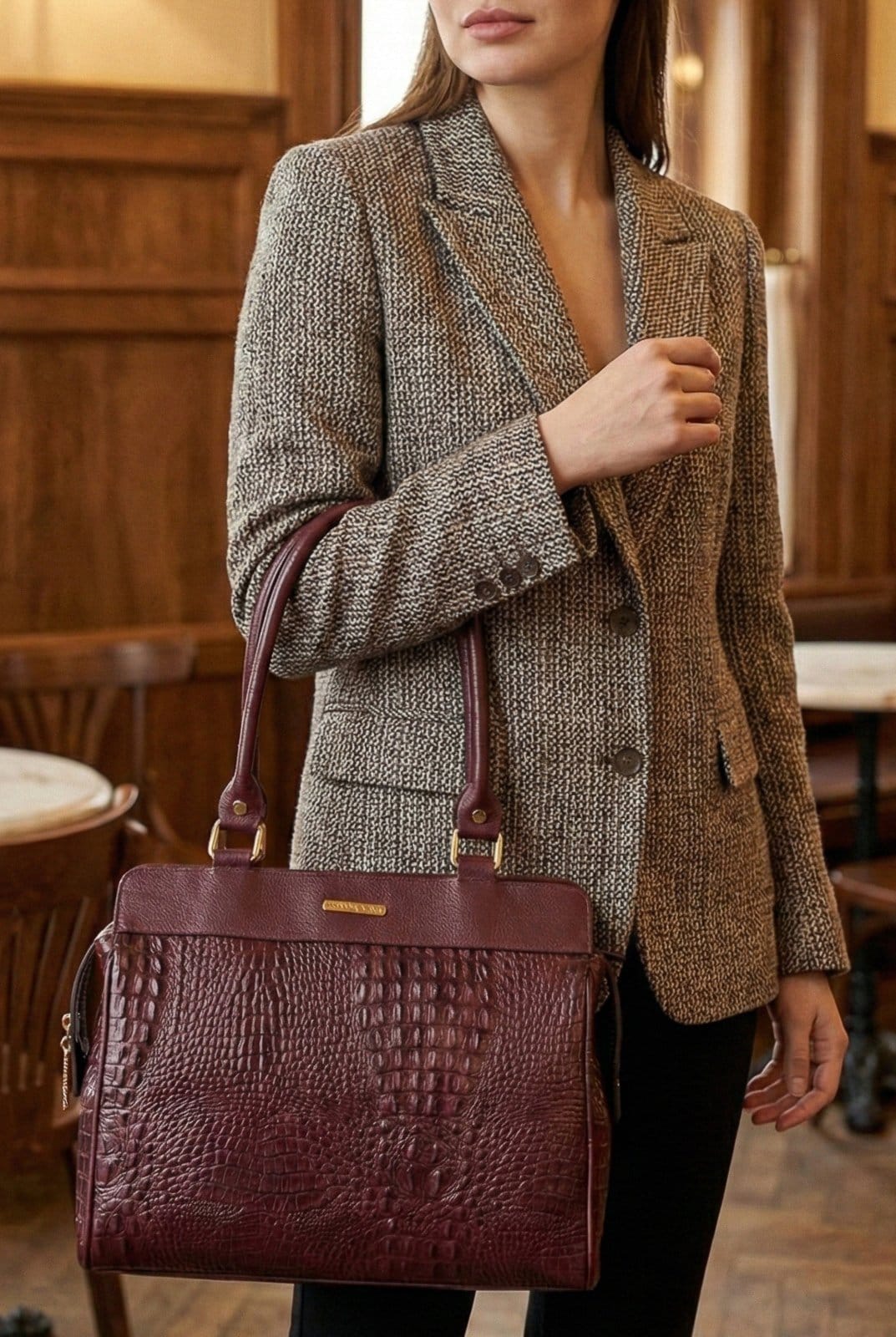 Vista 2 Bolsa de ombro em couro croco Silvia - Marsala Andrea Vinci preto