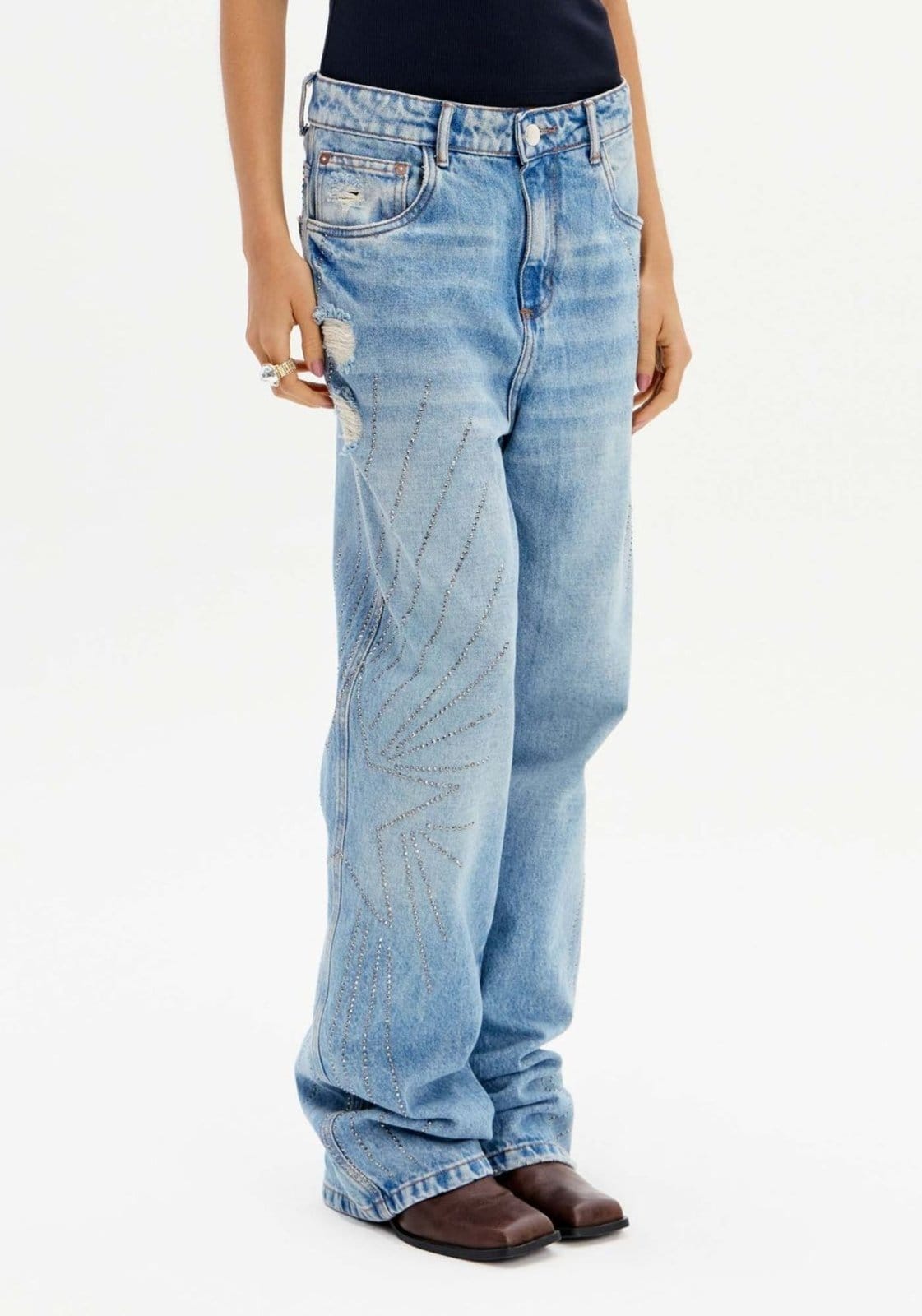 Vista 2 Calça Jeans Full Length com Brilhos My Favorite Things azul