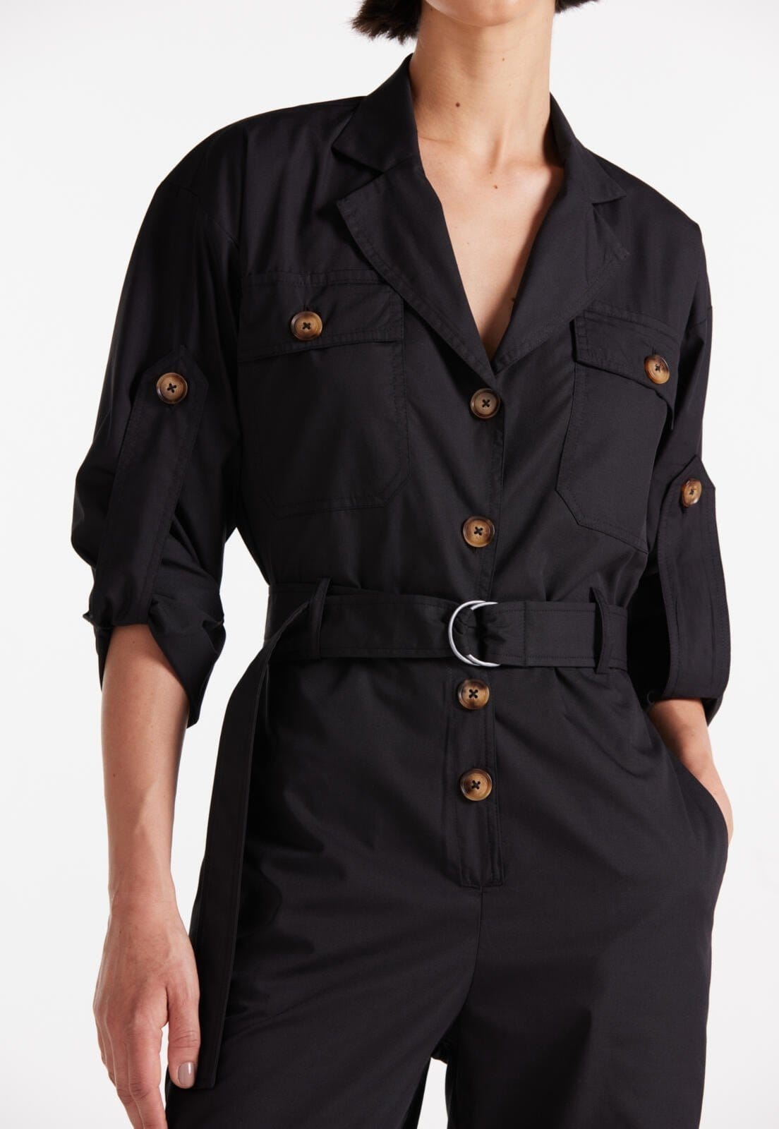 Vista 2 Macacão Longo Com Cinto Traymon Traymon preto