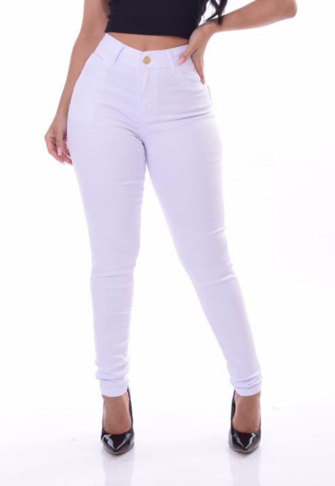 Calça Feminina Branca Pérola Com Bolso Celular