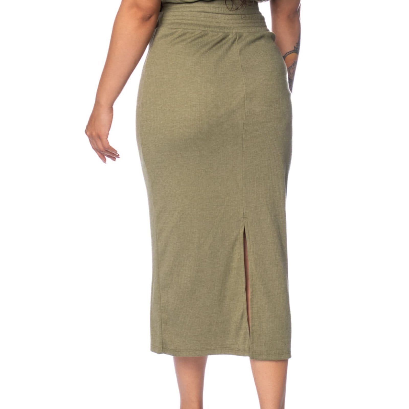 Vista 2 Saia Feminina Habana Canelada Midi Habana verde