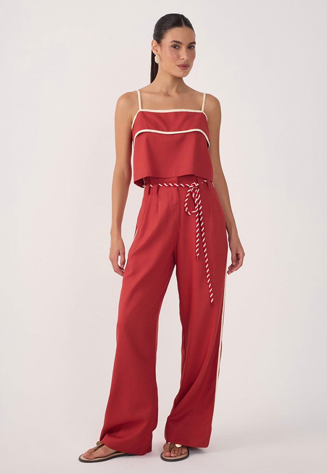 Vista 2 Calça Tricot Dress To Pantalona Barra Ondinha Vermelha Dress to vermelho