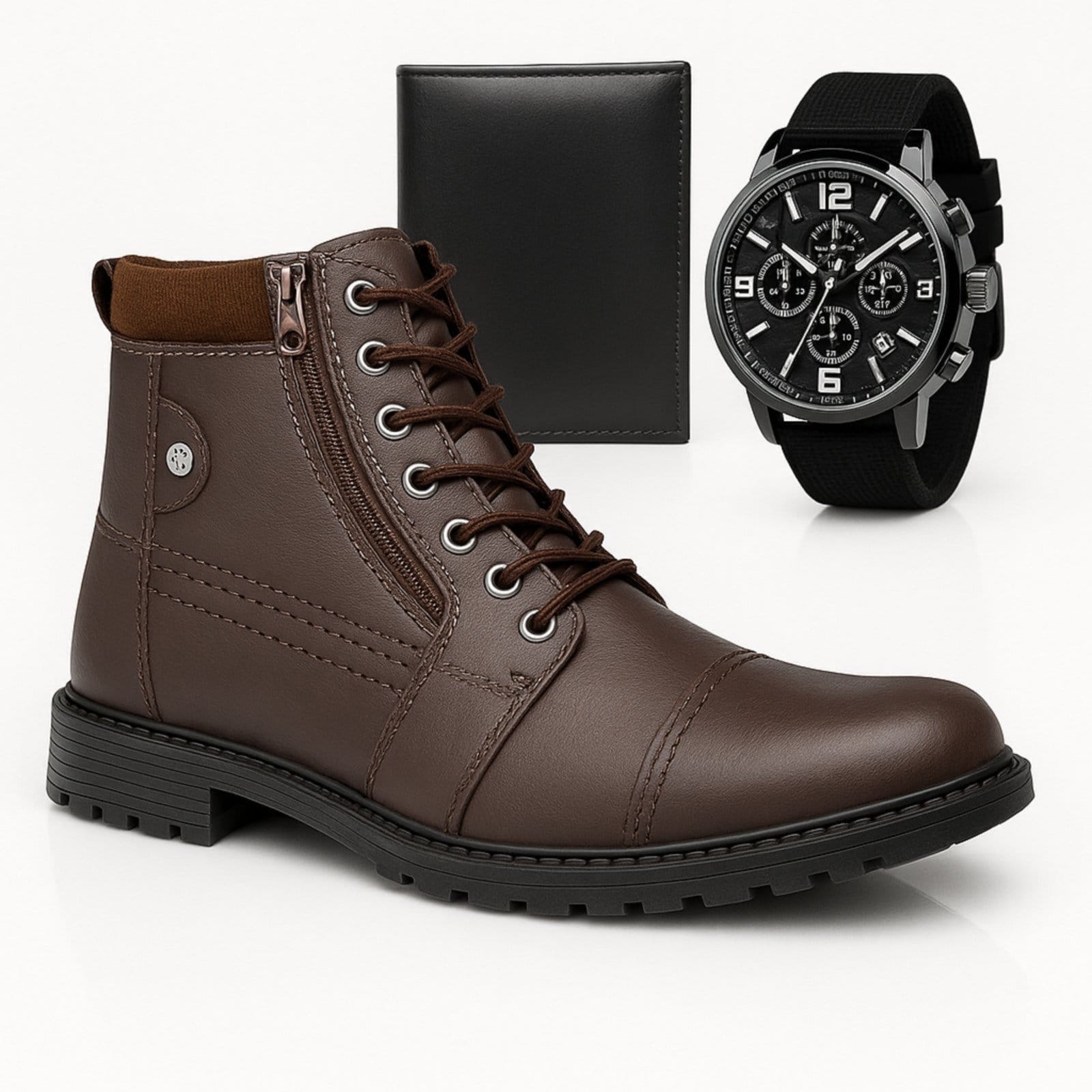 Coturno Masculino Sapatofran Cano Curto com Zíper com Relógio e Carteira Kit