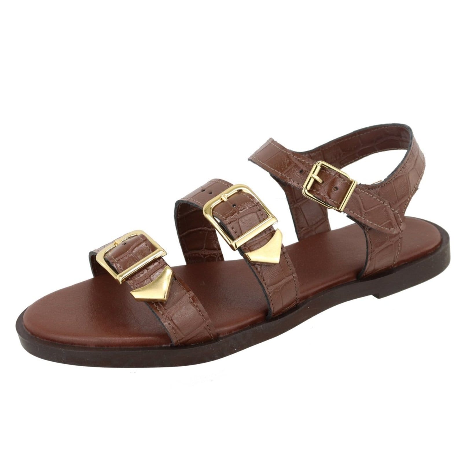 Rasteira Sandália Feminina Fivelas Lançamento Marrom