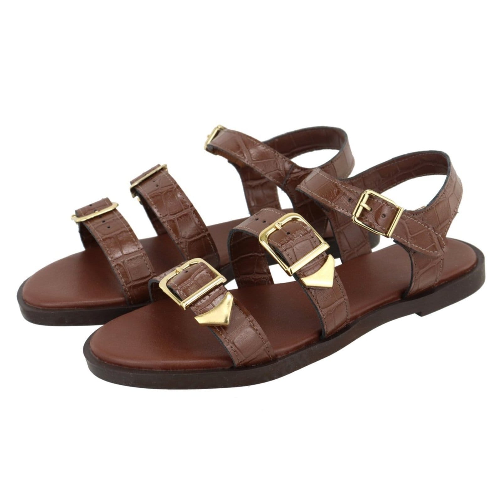 Vista 2 Rasteira Sandália Feminina Fivelas Lançamento Marrom TELLINI STORE caramelo