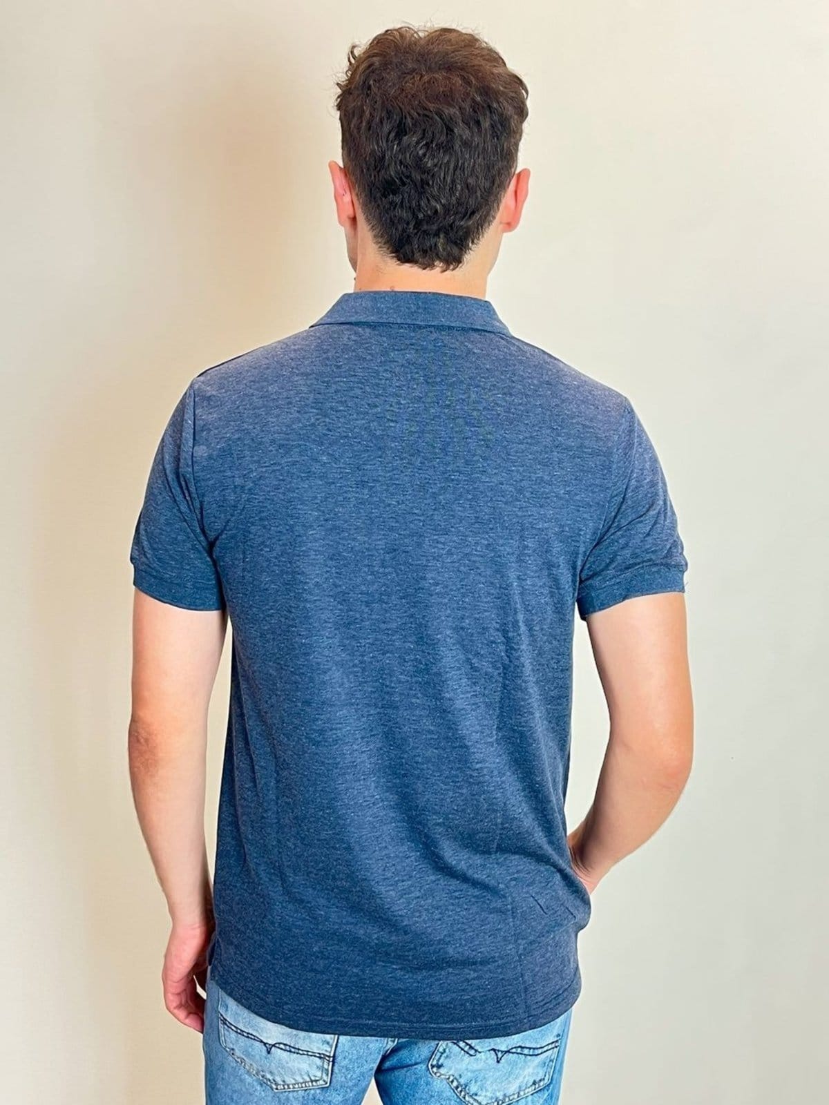 Vista 2 Polo Básica Masculina Piquet Com Botão Polo Wear Marinho Polo Wear azul marinho