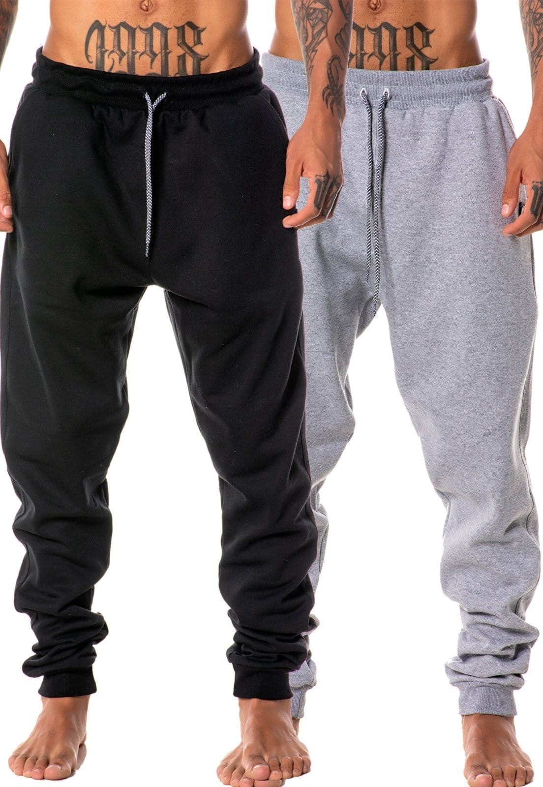 Vista 2 Kit 2 Calça Masculina Moletom Jogger Slim Básica com 3 Bolsos Uso Casual ou Treino Academia Preta e W2 STORE cinza/preto