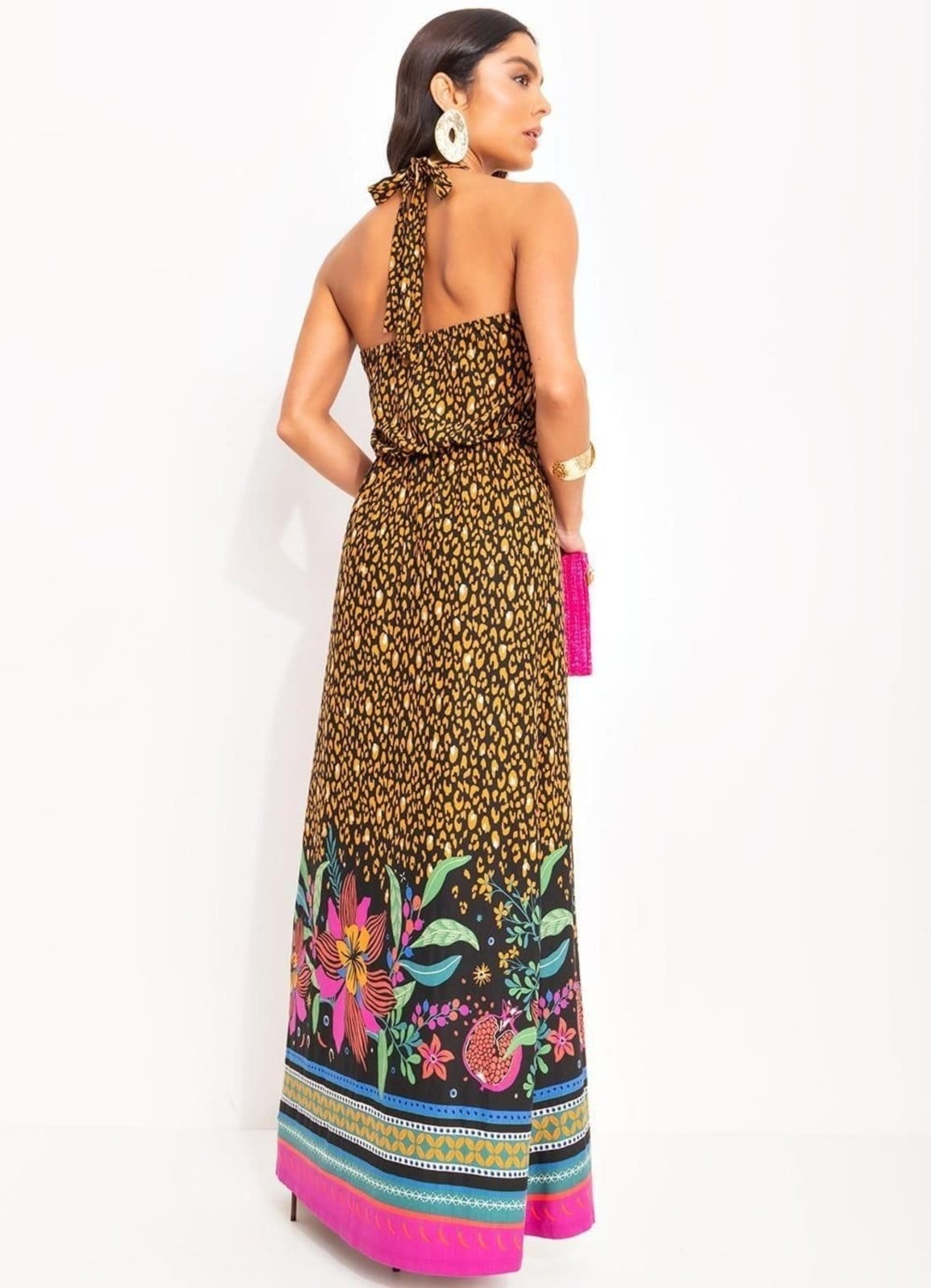 Vista 2 Vestido Onça Floral Em Malha De Viscose Quintess preto