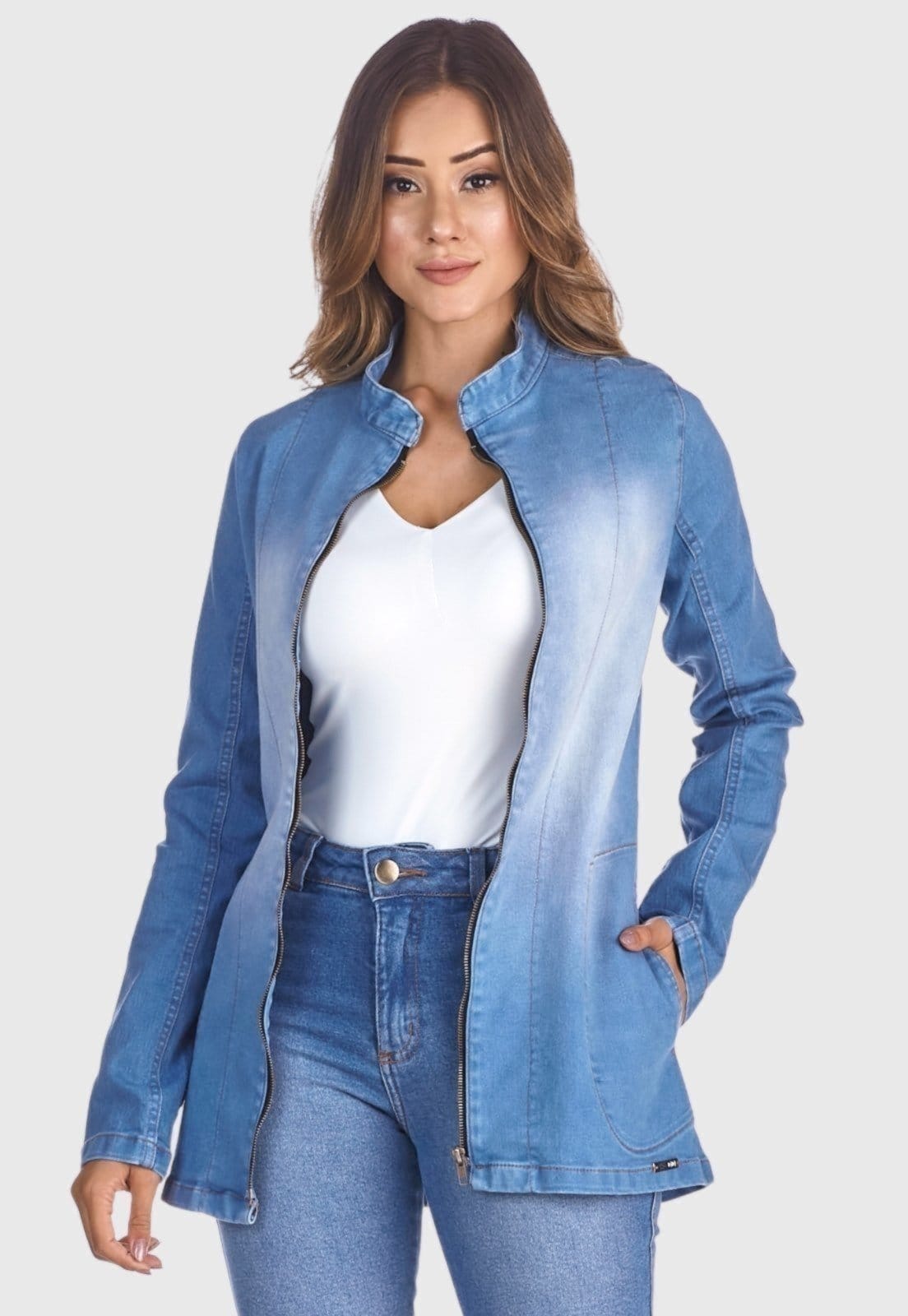 Jaqueta Jeans HNO Jeans Blazer Gola Padre New Style