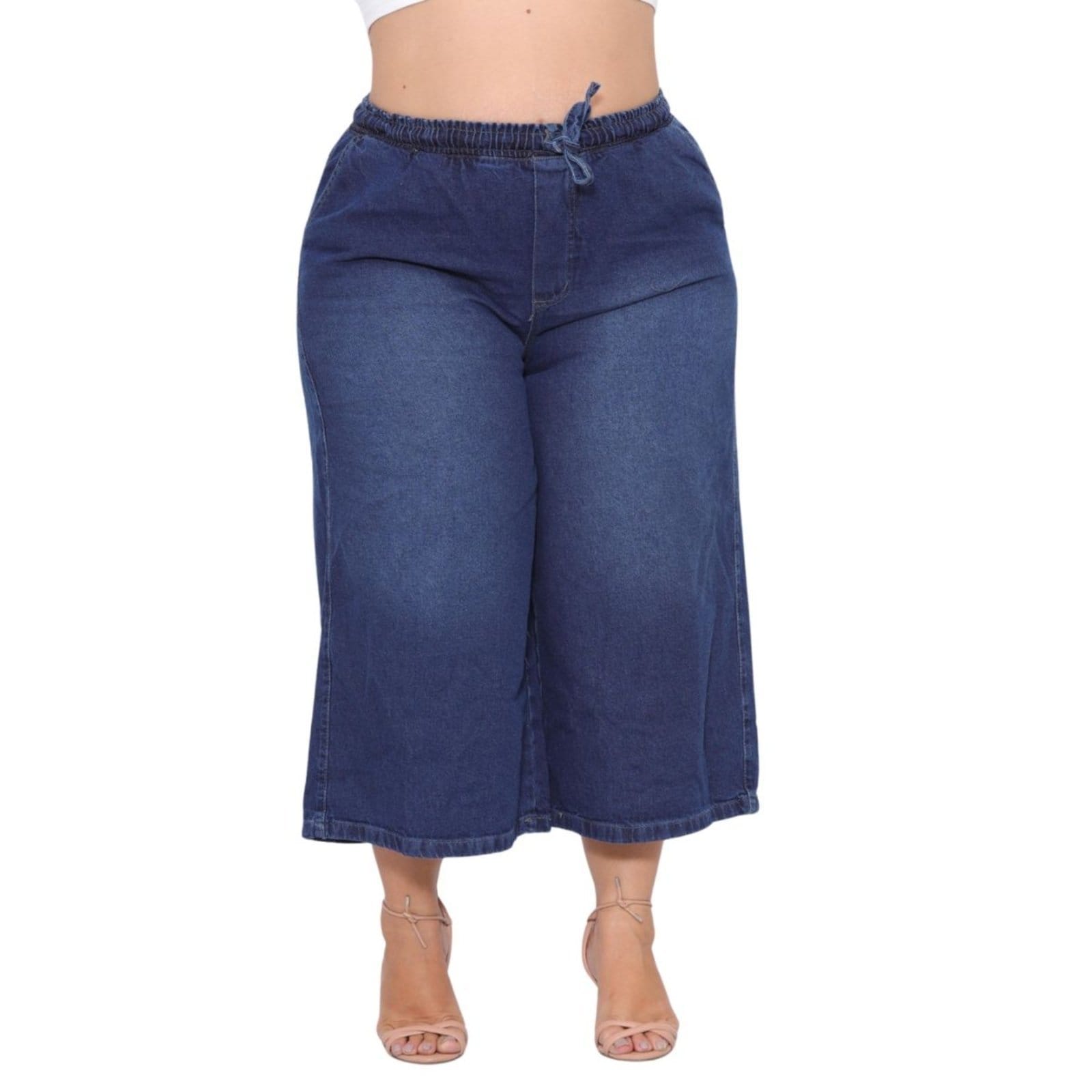 Calça Feminina Plus Size Pantacourt Jeans Claro