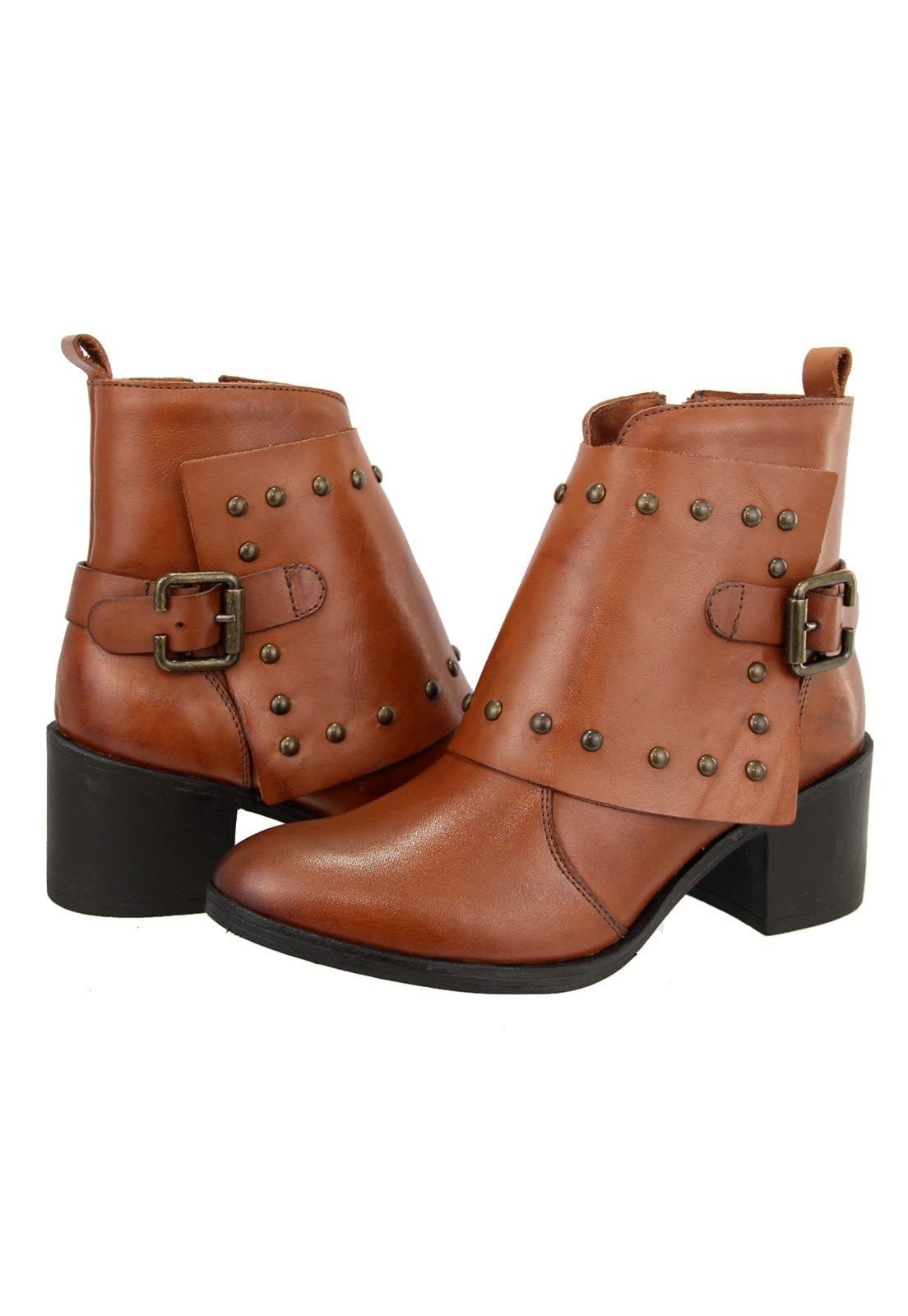 Vista 2 Bota em Couro Feminina Maria Paula Cano Curto Tacha Rusty MARIA PAULA caramelo