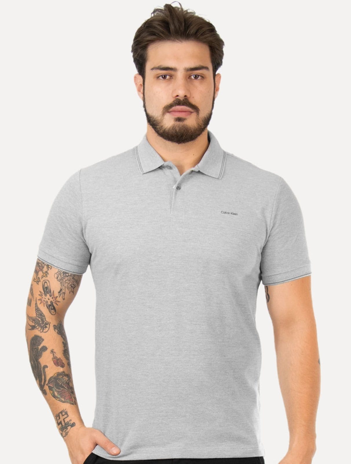 Polo Calvin Klein Piquet Regular Básica Friso Mescla