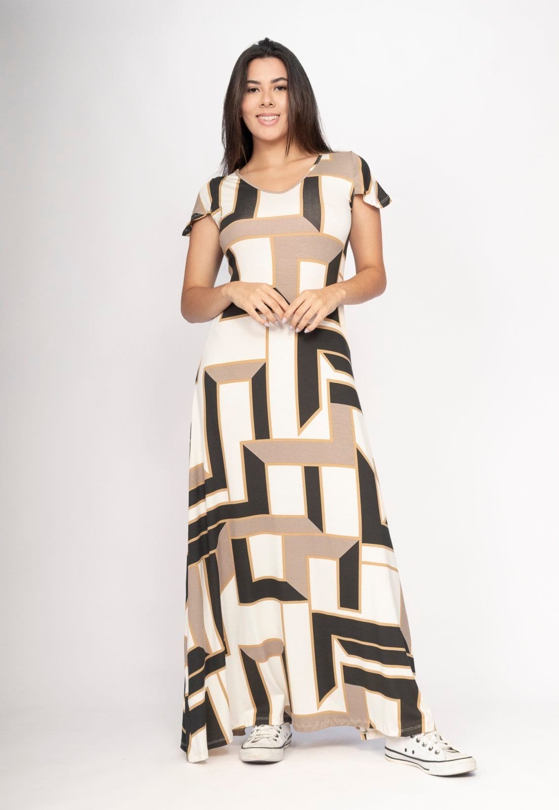 Vista 2 Vestido CabanaFree Amanara Longo Malha Estampa Igaci Cabanafree estampado