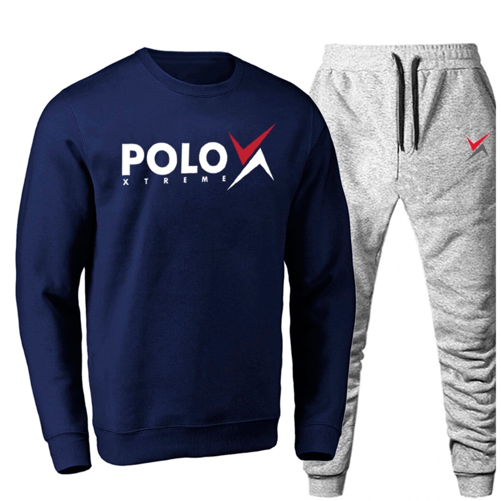 Conjunto Moletom Masculino Polo Xtreme Inverno Gola Careca Azul Marinho e Cinza